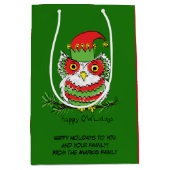 Owl Kerstmis Cute Funny Holiday Medium Cadeauzakje (Voorkant)