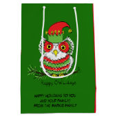 Owl Kerstmis Cute Funny Holiday Medium Cadeauzakje (Achterkant)
