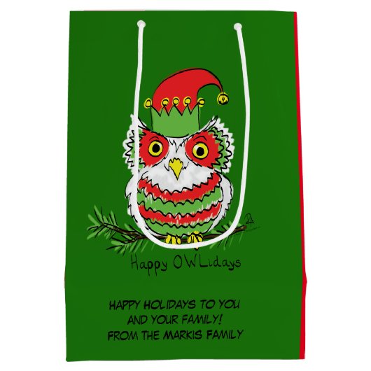 Owl Kerstmis Cute Funny Holiday Medium Cadeauzakje (Achterkant)