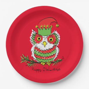 Owl Kerstmis Cute Funny Holiday Papieren Bordje