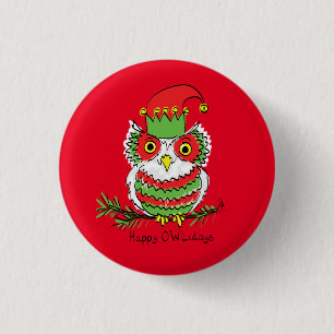 Owl Kerstmis Cute Funny Holiday Ronde Button 3,2 Cm