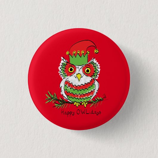 Owl Kerstmis Cute Funny Holiday Ronde Button 3,2 Cm (Voorkant)