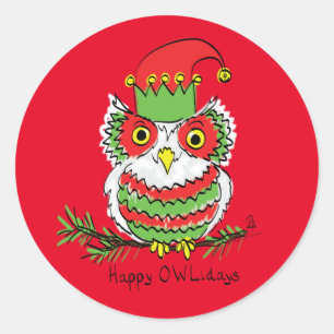 Owl Kerstmis Cute Funny Holiday Ronde Sticker