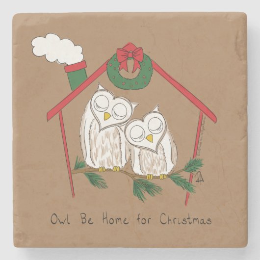 Owl Kerstmis Cute Funny Holiday Stenen Onderzetter (Voorkant)