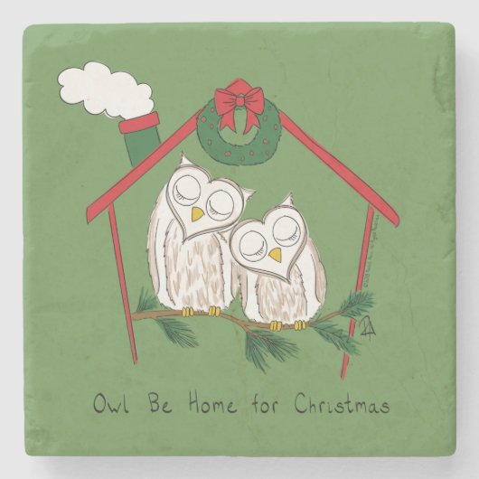 Owl Kerstmis Cute Funny Holiday Stenen Onderzetter (Voorkant)