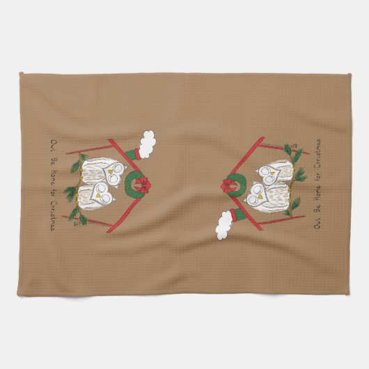 Owl Kerstmis Cute Funny Holiday Theedoek (Horizontaal)
