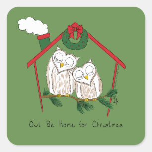 Owl Kerstmis Cute Funny Holiday Vierkante Sticker