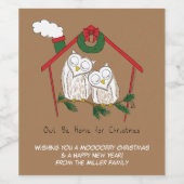Owl Kerstmis Cute Funny Holiday Wijn Etiket (Enkel label)