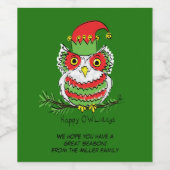 Owl Kerstmis Cute Funny Holiday Wijn Etiket (Enkel label)