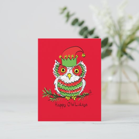 Owl Kerstmis Cute Funny Kinder Briefkaart (Staand voorkant)