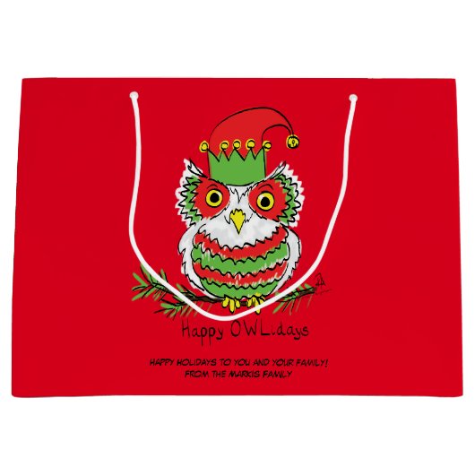 Owl Kerstmis Cute Funny Kinder Groot Cadeauzakje (Voorkant)