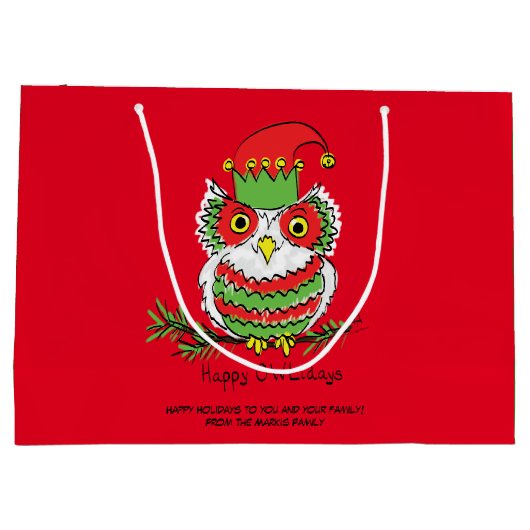 Owl Kerstmis Cute Funny Kinder Groot Cadeauzakje (Achterkant)