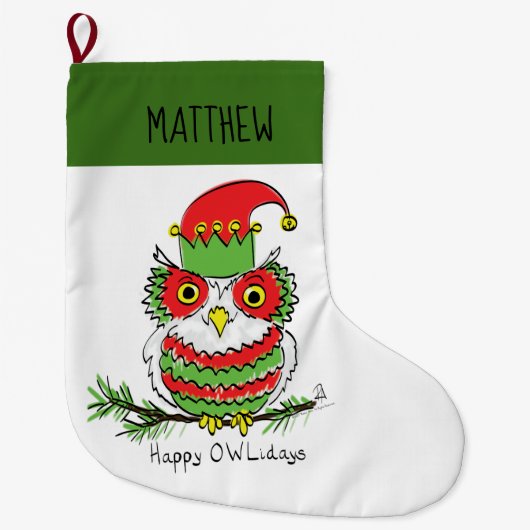 Owl Kerstmis Cute Funny Kinder Grote Kerstsok (Voorkant)