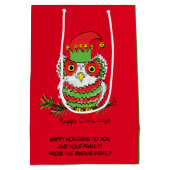 Owl Kerstmis Cute Funny Kinder Medium Cadeauzakje (Achterkant)