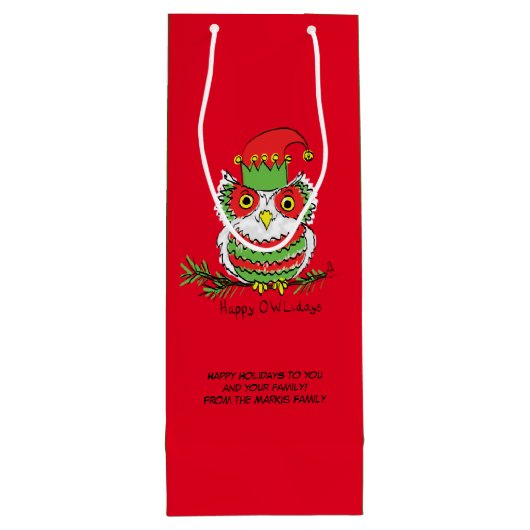 Owl Kerstmis Cute Funny Kinder Wijn Cadeautas (Achterkant)