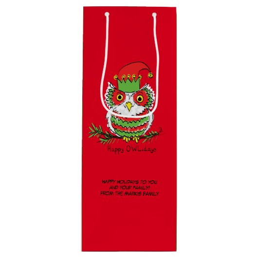 Owl Kerstmis Cute Funny Kinder Wijn Cadeautas (Voorkant)
