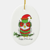 Owl Kerstmis Funny Cartoon Keramisch Ornament (Voorkant)
