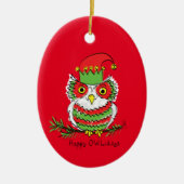 Owl Kerstmis Funny Cartoon Keramisch Ornament (Voorkant)