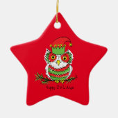 Owl Kerstmis Funny Cartoon Keramisch Ornament (Voorkant)