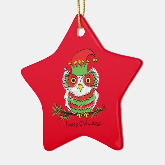Owl Kerstmis Funny Cartoon Keramisch Ornament (Links)