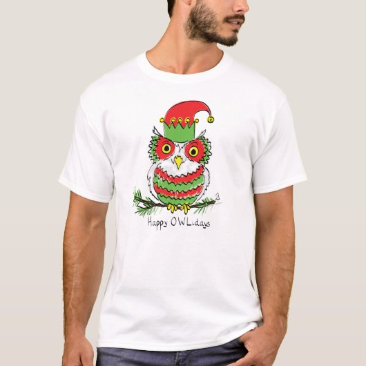 Owl Kerstmis Funny Cartoon T-shirt (Voorkant)