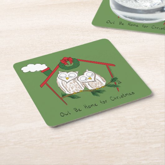 Owl Kerstmis Kinderen Kartonnen Onderzetters (Schuin)