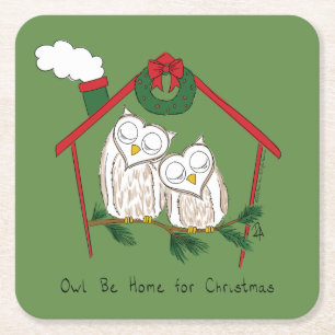 Owl Kerstmis Kinderen Kartonnen Onderzetters