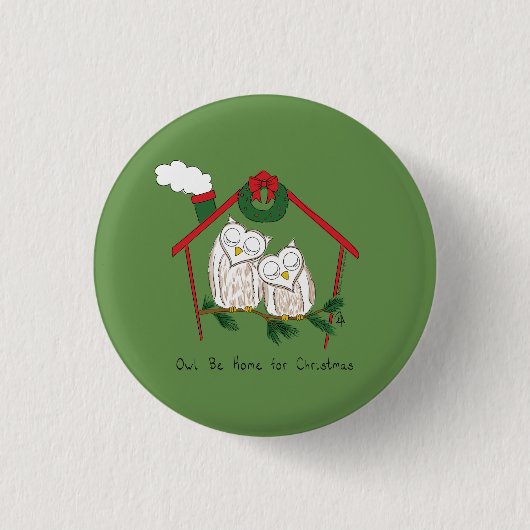 Owl Kerstmis Kinderen Ronde Button 3,2 Cm (Voorkant)