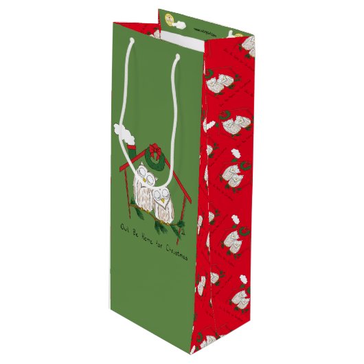 Owl Kerstmis Kinderen Wijn Cadeautas (Voorkant Gekanteld)