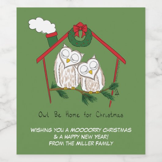Owl Kerstmis Kinderen Wijn Etiket (Enkel label)