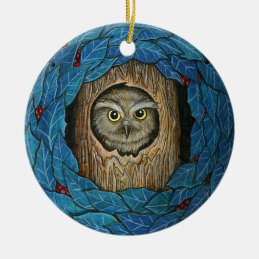 Owl kerstversiering keramisch ornament (Voorkant)