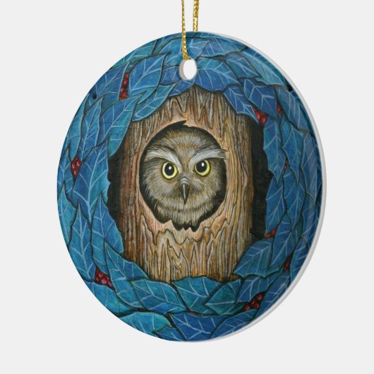 Owl kerstversiering keramisch ornament (Links)