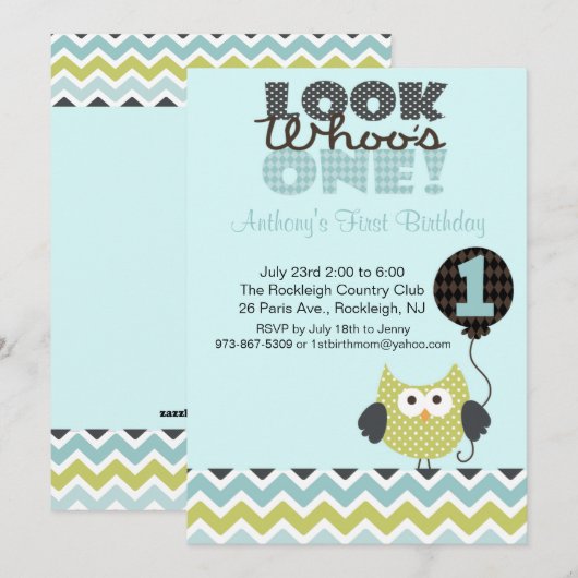 Owl Kijk eens wie de uitnodiging van één dag is (Voorkant / Achterkant)