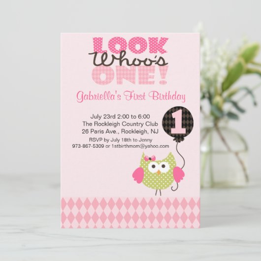 Owl Kijk eens wie de uitnodiging van één dag is (Staand voorkant)