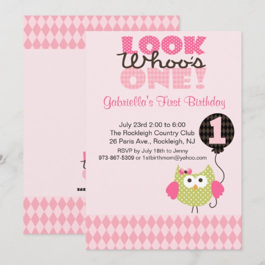 Owl Kijk eens wie de uitnodiging van één dag is (Voorkant / Achterkant)