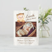 Owl Kijk eens wie er hier is Girls Photo Birth Ann Aankondiging (Staand voorkant)