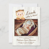 Owl Kijk eens wie er hier is Girls Photo Birth Ann Aankondiging (Voorkant)