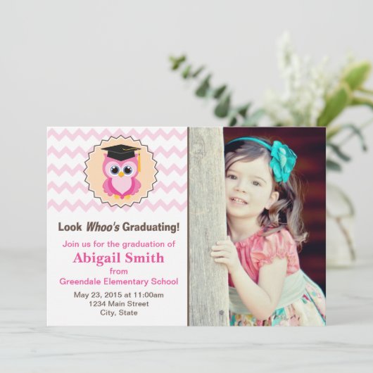 Owl Kind Afstuderen Aankondiging Fotouitnodiging (Staand voorkant)