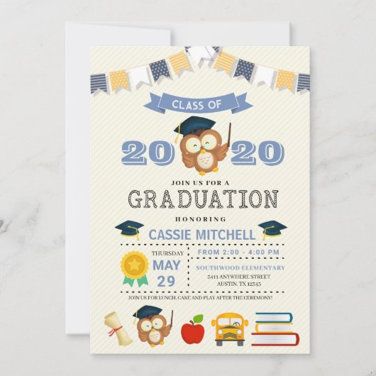 Owl Kinder Afstuderen Aankondiging Uitnodiging (Voorkant)