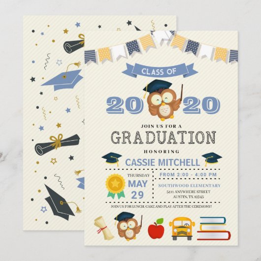Owl Kinder Afstuderen Aankondiging Uitnodiging (Voorkant / Achterkant)