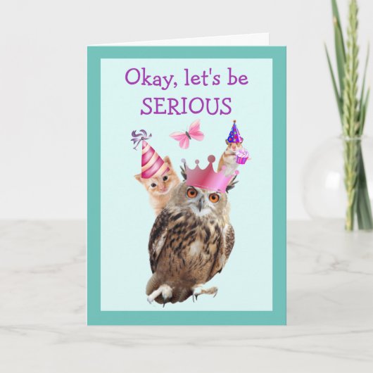 Owl, Kitten en muis, geboortedag Kaart (Voorkant)