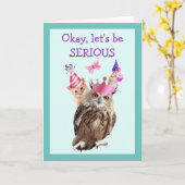 Owl, Kitten en muis, geboortedag Kaart (Gele Bloem)