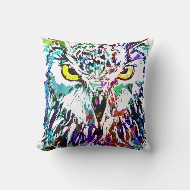 Owl | Kleurrijke boomkortekening | Sierkussen voor (Voorkant)