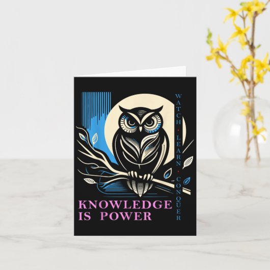 Owl - Knowledge Is Wer - Wisdom Owl Design Kaart (Gele Bloem)