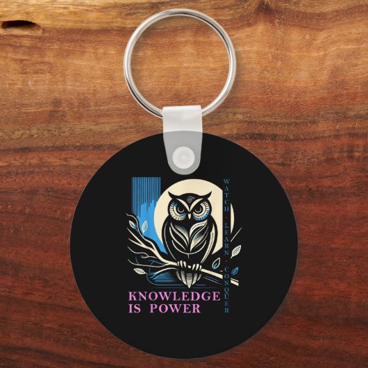 Owl - Knowledge Is Wer - Wisdom Owl Design Sleutelhanger (Voorkant)