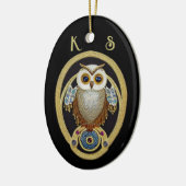  Owl - Kunst Deco-motief van 1930 - twee initialen Keramisch Ornament (Links)