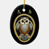  Owl - Kunst Deco-motief van 1930 - twee initialen Keramisch Ornament (Voorkant)