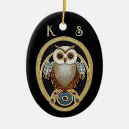 Owl - Kunst Deco-motief van 1930 - twee initialen Keramisch Ornament