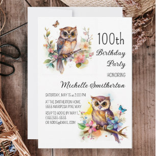Owl Lentebloemen Vlinders 100ste Verjaardag Kaart