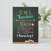 Owl leraren die van onderwijs houden bedankkaart (Staand voorkant)